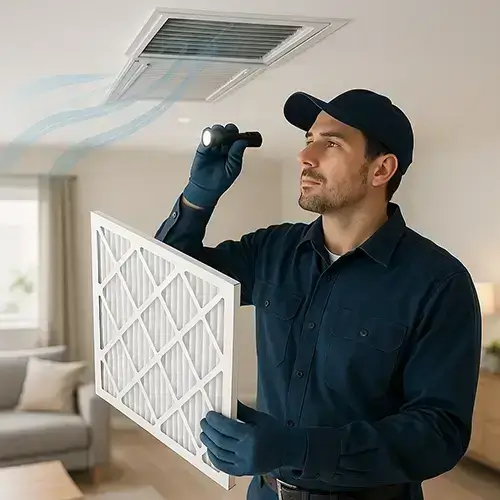 Friendswood TX air duct cleaning technician improving HVAC airflow to lower energy bills and enhance home efficiency